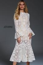 Jovani - 55325 Beaded High Neck Flounce Long Sleeves Dress