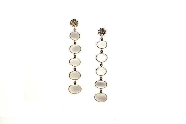 Tresor Collection - Milky Moonstone Unshape Dangle Earring In 18k Yellow Gold Style 2