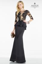 Alyce Paris - Lace Peplum Trumpet Dress In Black Nude 5753