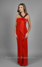 Daymor Couture - Straight Neck Beaded V-strap Dress 303