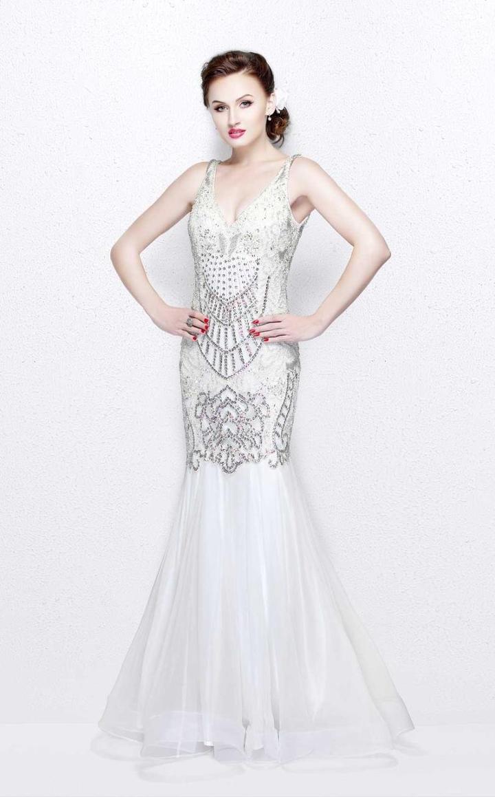 Primavera Couture - Charming Elaborate V-neck Tulle Trumpet Gown 1748