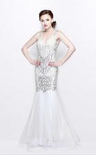 Primavera Couture - Charming Elaborate V-neck Tulle Trumpet Gown 1748