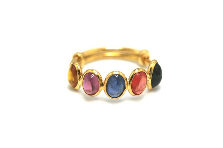 Tresor Collection - Multicolor Tourmaline Stackable Ring Band With Adjustable Shank In 18k Yellow Gold