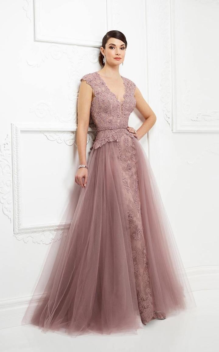 Montage By Mon Cheri - 217d84 Laced V-neck A-line Dress