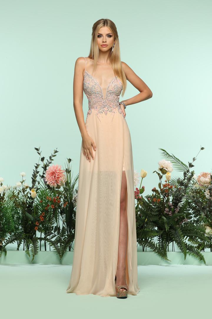 Zoey Grey - 31169 Beaded Plunging Dress With Slit