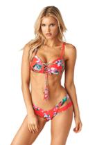 Montce Swim - Red Floral Prima Tassels Top X Euro Bottom Bikini Set