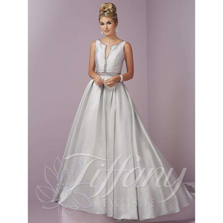 Tiffany Designs - Elegant Beaded V-neck Mikado Dress 46091