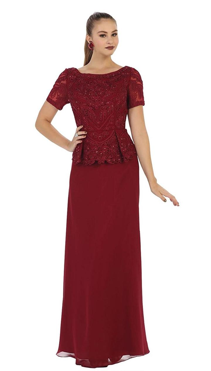 May Queen - Mq-1427 Embellished Bateau Peplum Sheath Dress