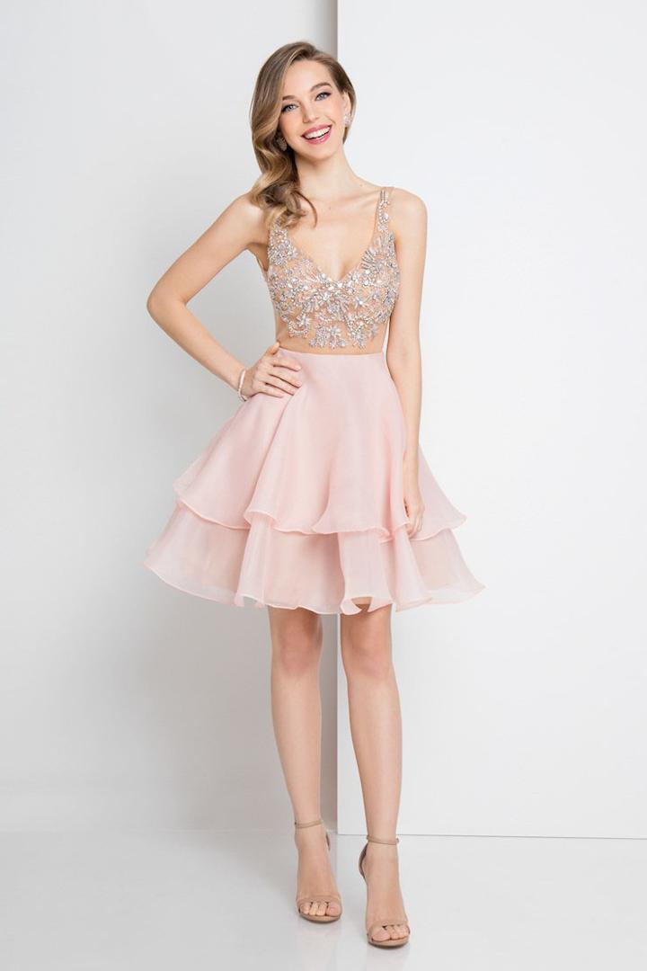 Terani Couture - 1721h4545 Intricately Beaded Flounce Dress