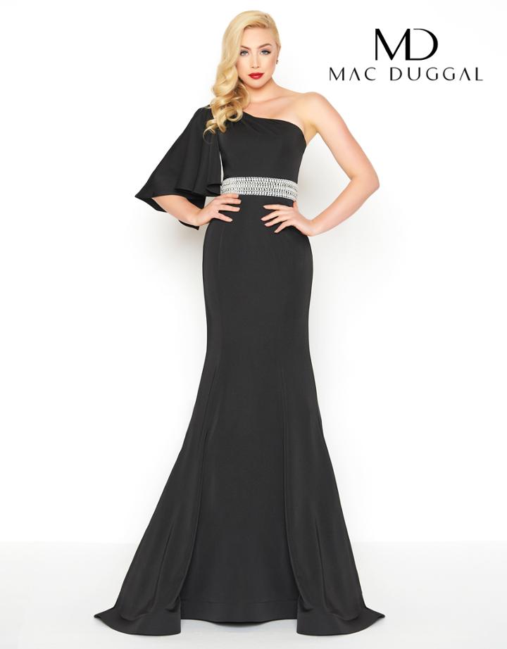 Mac Duggal - 66587r One Shoulder Bell Sleeve Asymmetric Trumpet Dress