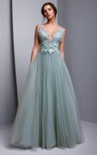 Beside Couture By Gemy - Bc1356 Floral Applique V-neck Ballgown