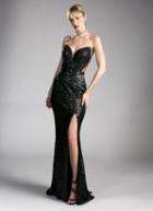 Cinderella Divine - Strapless Illusion Sequined Evening Gown