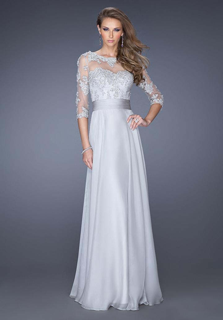 La Femme - 19137 Illusion Bateau Neck A-line Dress