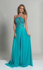 Dave & Johnny - 2143w Halter Cutout Draped A-line Gown