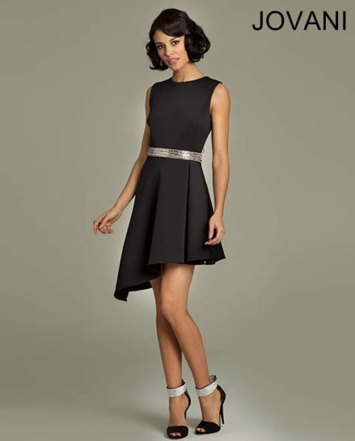 Jovani - 90201 Embellished Jewel Neck Asymmetric Cocktail Dress