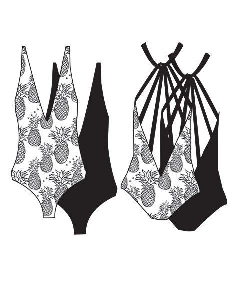 Nicolita Swimwear - Deep V Reversible One Piece Swimwear With Multi Strap Back In Pina Colada/black