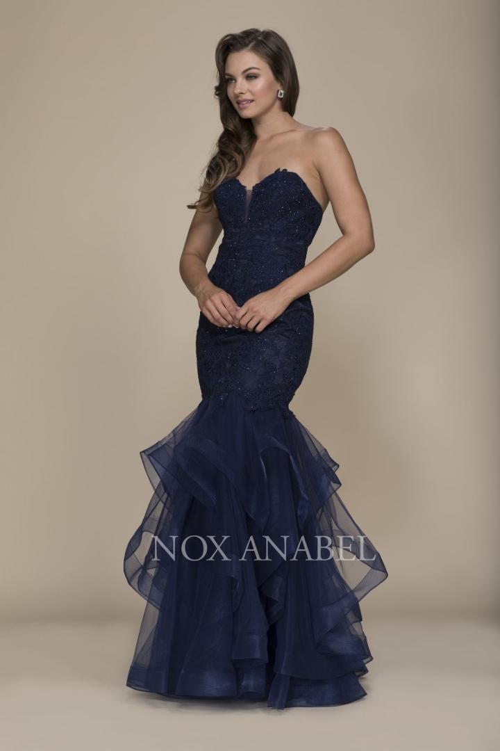 Nox Anabel - A054 Strapless Beaded Lace Tulle Mermaid Dress
