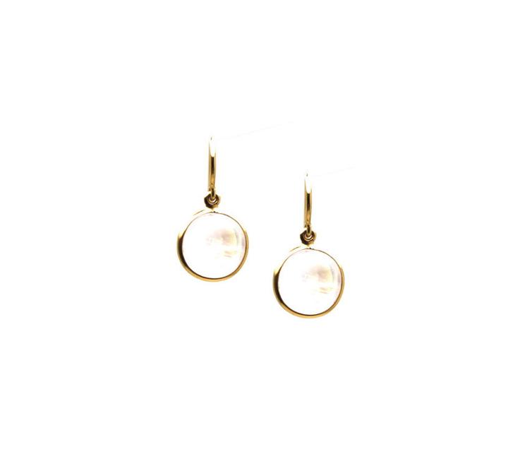 Tresor Collection - Rainbow Moonstone Simple Round Dangle Earring In 18k Yellow Gold