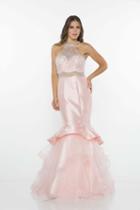 Milano Formals - E2324 Halter Embellished Tiered Ruffle Mermaid Gown