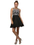 Dancing Queen - Jewel Crusted Illusion A-line Short Dress 9523