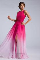Ieena For Mac Duggal - 25204 High Neck Gown In Fuchsia Ombre