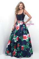 Blush - Seamed Scoop Floral Print A-line Gown 5627