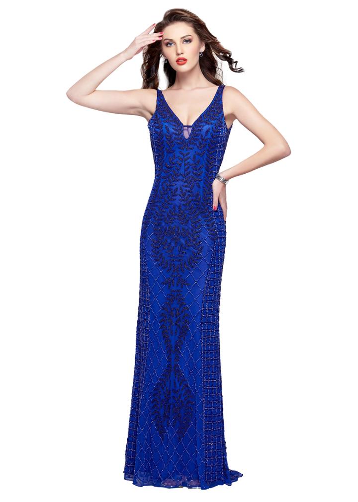 Primavera Couture - 3028 Beaded V-neck Sheath Dress