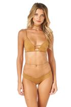 Montce Swim - Tan Faux Suede Cage Bralette Top X Uno Bottom Bikini Set