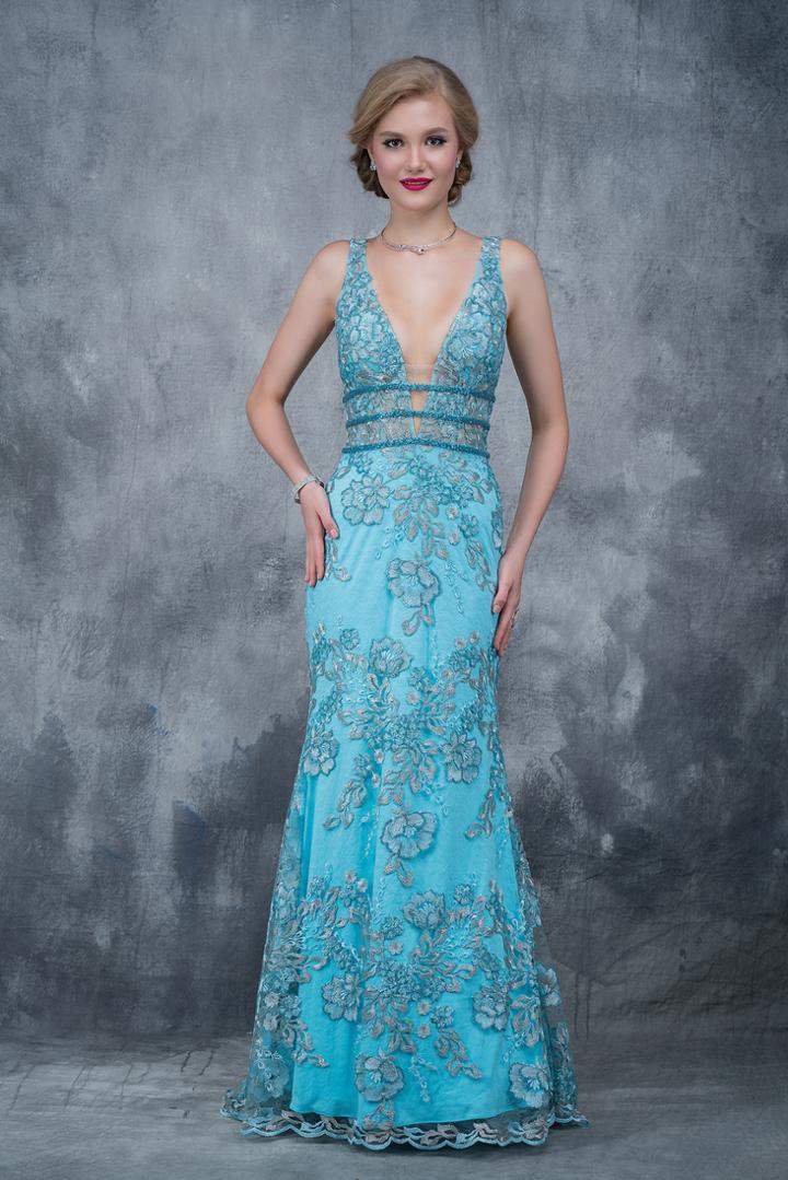 Nina Canacci - 2169 Embroidered Deep V-neck Sheath Dress