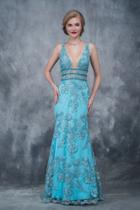 Nina Canacci - 2169 Embroidered Deep V-neck Sheath Dress