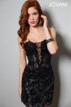 Jovani - Strapless Fitted Lace Short Dress 89930