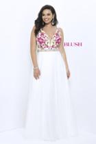Blush Too - Floral Embroidery V-neck A-line Chiffon Gown 9303w