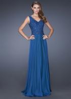 La Femme - 19385 Shimmering Beaded V-neck Evening Dress