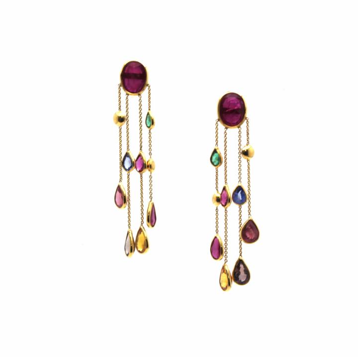 Tresor Collection - Multicolor Tourmaline Earring In 18k Yellow Gold Style 1