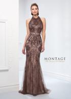 Ivonne D For Mon Cheri - 218d27 Beaded Lace Sheer Halter Fitted Dress