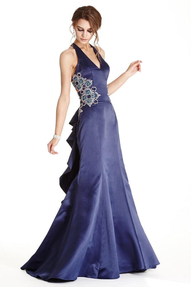 Aspeed - L1804 Embellished Halter V-neck Evening Dress