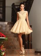 May Queen - Mq1273 Beaded Floral A Line Cocktail Dress