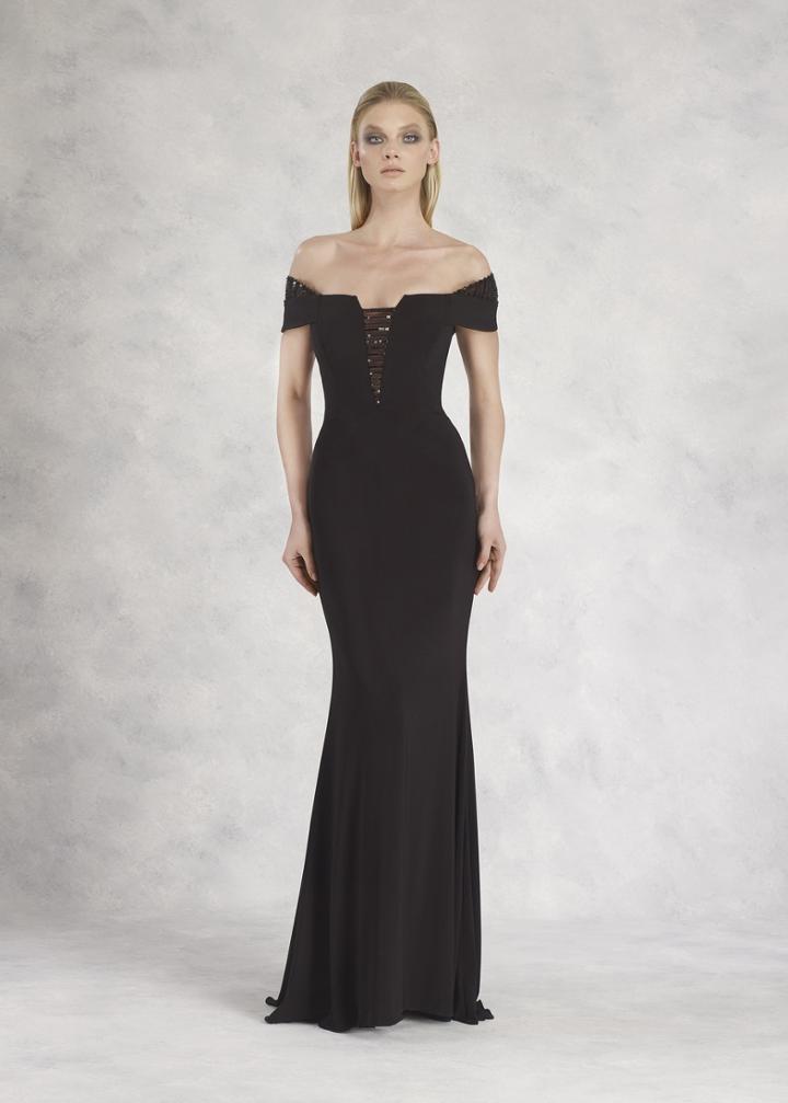 Janique - K6596 Off-shoulder Sequined Illusion Inset Sheath Gown