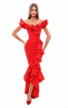 Tarik Ediz - 50350 Ruffled Off-shoulder High Low Mermaid Gown