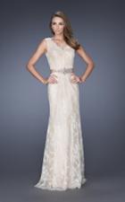 La Femme - 19191 Sleeveless V Neck Lace Sheath Long Gown