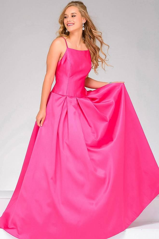 Jovani - Luminous Straight-across Satin Ball Gown 48336