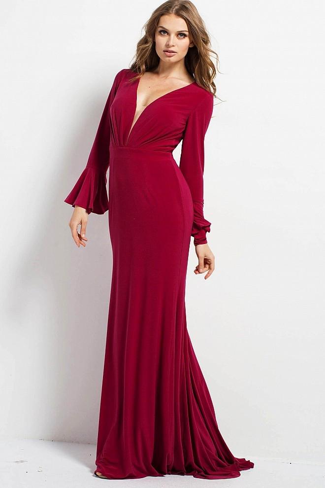 Jovani - 49957 Long Bell Sleeve Sheath Dress