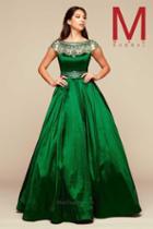 Mac Duggal - Embellished Sheer Bateau Ballgown In Emerald 48421