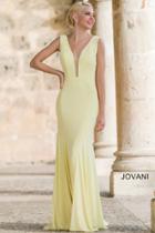 Jovani - Deep V Neck And Open Back Long Jersey Dress With Train 22884