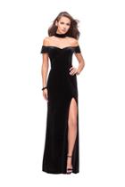 La Femme - 25937 Velvet Off Shoulder Dress With Attached Choker