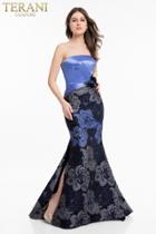 Terani Couture - 1821e7136 Floral Strapless Mermaid Gown With Slit