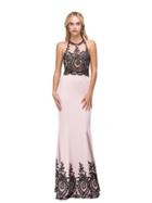 Dancing Queen - Sleeveless Illusion Long Gown With Black Lace Applique 9703