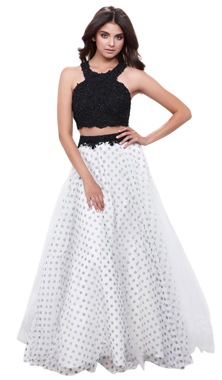 Nox Anabel - Two-piece Contrast Lace Embellished Gown 8309