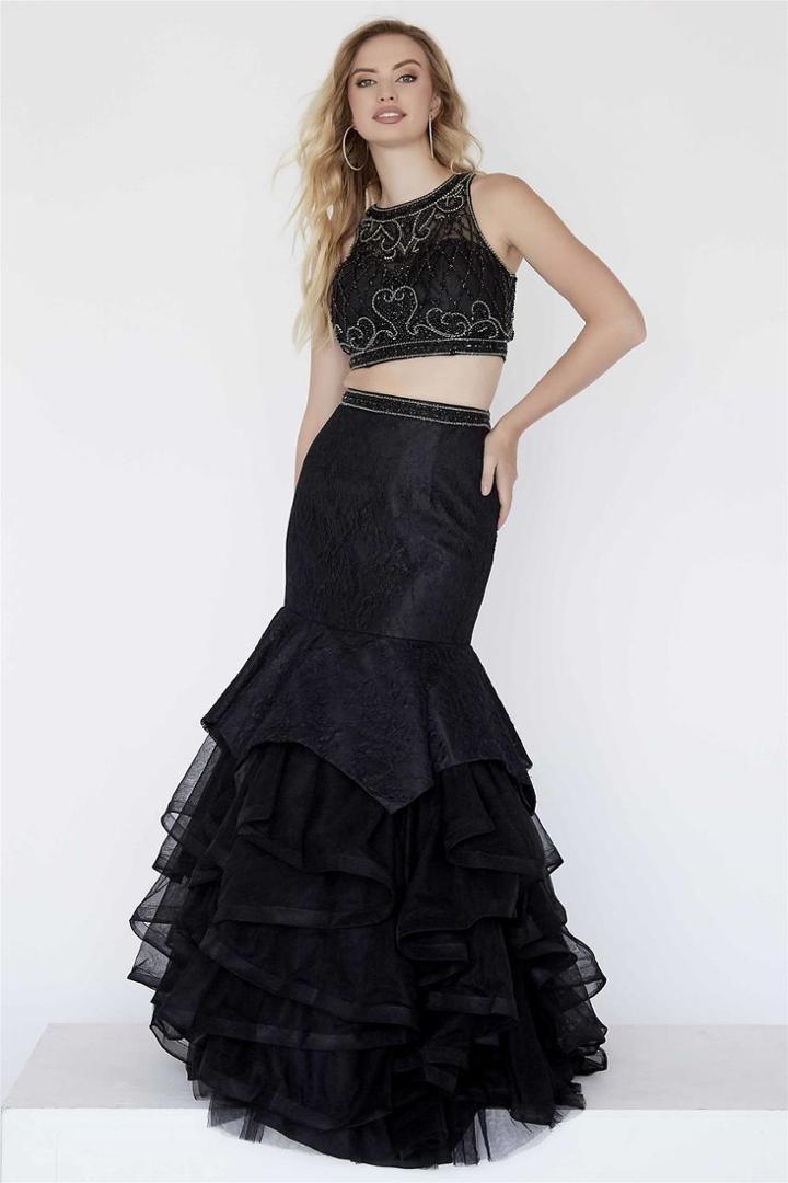 Jolene Collection - 18053 Two Piece Embellished Tiered Mermaid Dress