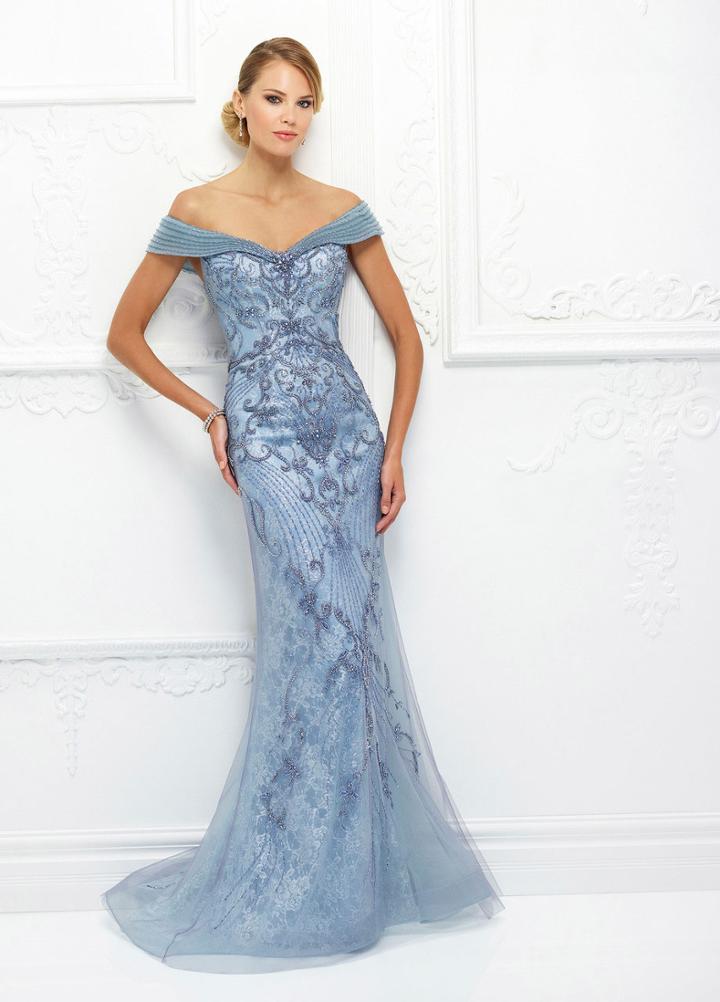 Ivonne D For Mon Cheri - 118d08 Beaded Lace Dress With Tulle Overlay